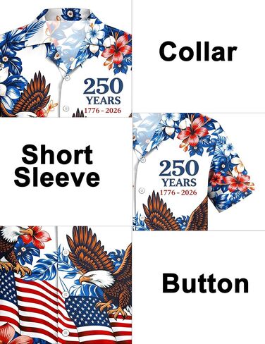 4th of July Hawaiian Shirts for Men America Flag Button Down T-Shirts 250th Anniversary USA Shirt Patriotic Tops in Kuwait
