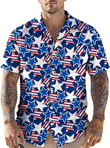 4th of July Hawaiian Shirts for Men America Flag Button Down T-Shirts 250th Anniversary USA Shirt Patriotic Tops in Kuwait
