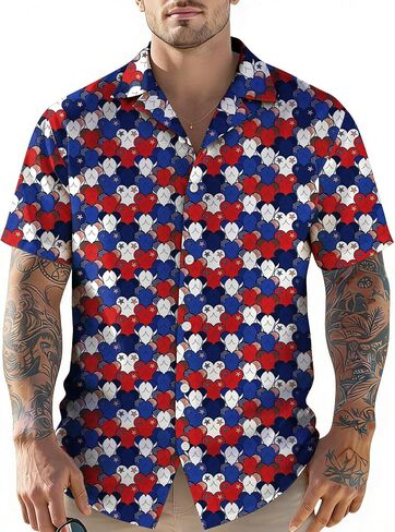 4th of July Hawaiian Shirts for Men America Flag Button Down T-Shirts 250th Anniversary USA Shirt Patriotic Tops in Kuwait