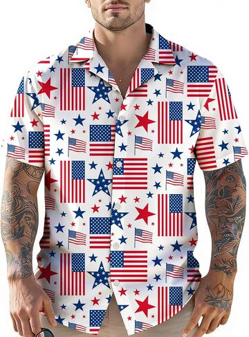 4th of July Hawaiian Shirts for Men America Flag Button Down T-Shirts 250th Anniversary USA Shirt Patriotic Tops in Kuwait