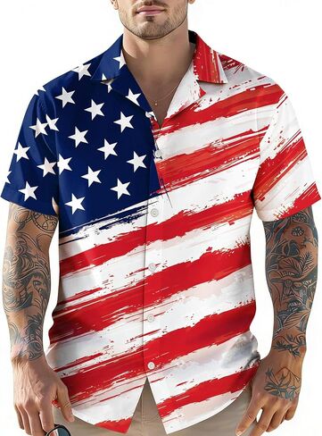 4th of July Hawaiian Shirts for Men America Flag Button Down T-Shirts 250th Anniversary USA Shirt Patriotic Tops in Kuwait