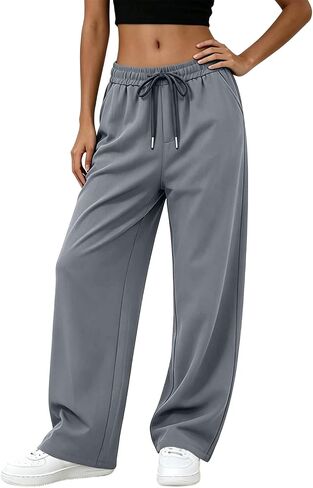 Sweatpants for Women High Waisted Baggy Open Wide Leg Comfy Athletic Drawstring Joggers Hiking Pants with Pockets in Kuwait