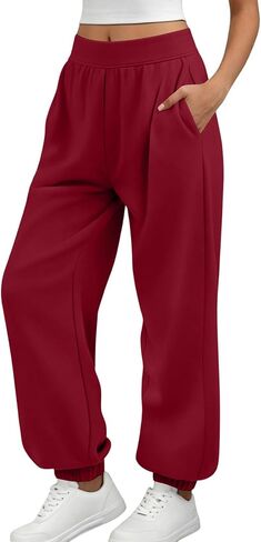 Womens Sweatpants High Waist Casual Elastic Waist Long Pants Solid Loose Athletic Sweatpants with Pocket Fall Clothes in Kuwait
