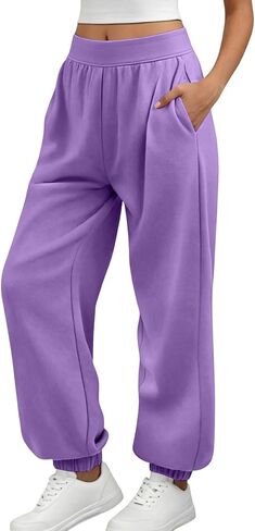 Womens Sweatpants High Waist Casual Elastic Waist Long Pants Solid Loose Athletic Sweatpants with Pocket Fall Clothes in Kuwait