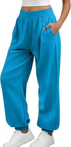 Womens Sweatpants High Waist Casual Elastic Waist Long Pants Solid Loose Athletic Sweatpants with Pocket Fall Clothes in Kuwait