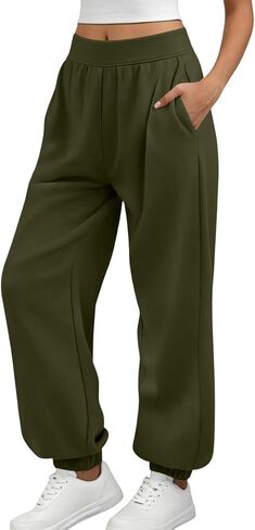 Womens Sweatpants High Waist Casual Elastic Waist Long Pants Solid Loose Athletic Sweatpants with Pocket Fall Clothes in Kuwait