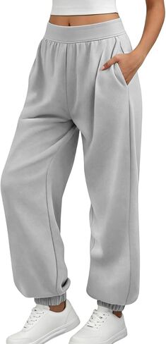 Womens Sweatpants High Waist Casual Elastic Waist Long Pants Solid Loose Athletic Sweatpants with Pocket Fall Clothes in Kuwait