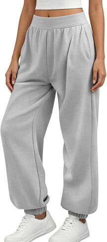 Womens Sweatpants High Waist Casual Elastic Waist Long Pants Solid Loose Athletic Sweatpants with Pocket Fall Clothes in Kuwait