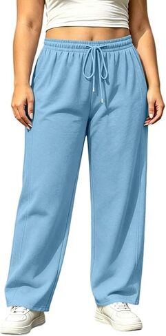 Sweatpants for Women Lounge Elastic Waist Drawstring Sports Pants Trousers Plus Size Loose Athletic Long Pants in Kuwait