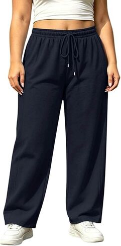 Sweatpants for Women Lounge Elastic Waist Drawstring Sports Pants Trousers Plus Size Loose Athletic Long Pants in Kuwait