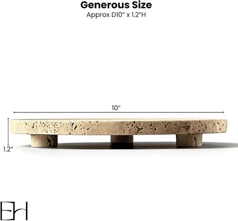 Beige Travertine Marble Riser - Round Pedestal Marble Trivet Vanity Tray with 3 Feet, Minimalist Stone Display Stand for Bathroom Counter, Kitchen, Perfume, Jewelry & Scented Candles (Middle) in Saudi Arabia