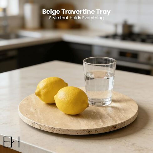 Beige Travertine Marble Riser - Round Pedestal Marble Trivet Vanity Tray with 3 Feet, Minimalist Stone Display Stand for Bathroom Counter, Kitchen, Perfume, Jewelry & Scented Candles (Middle) in Saudi Arabia