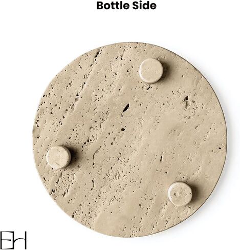 Beige Travertine Marble Riser - Round Pedestal Marble Trivet Vanity Tray with 3 Feet, Minimalist Stone Display Stand for Bathroom Counter, Kitchen, Perfume, Jewelry & Scented Candles (Middle) in Saudi Arabia