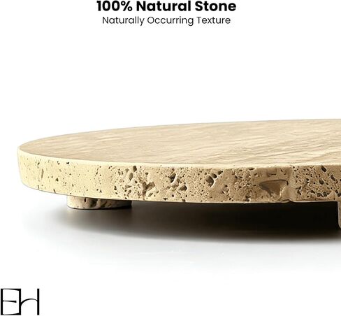Beige Travertine Marble Riser - Round Pedestal Marble Trivet Vanity Tray with 3 Feet, Minimalist Stone Display Stand for Bathroom Counter, Kitchen, Perfume, Jewelry & Scented Candles (Middle) in Saudi Arabia