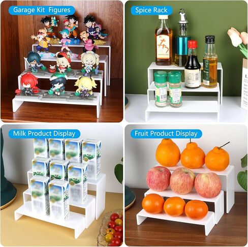 ELEGANTLIFE Acrylic Display Risers Set of 4, 4-Level Tiered Countertop Display Stands for Cupcakes, Mini Desserts, Jewelry, Cosmetics, Small Figures & Collectibles, White in Saudi Arabia