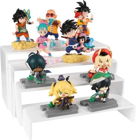 ELEGANTLIFE Acrylic Display Risers Set of 4, 4-Level Tiered Countertop Display Stands for Cupcakes, Mini Desserts, Jewelry, Cosmetics, Small Figures & Collectibles, White in Saudi Arabia