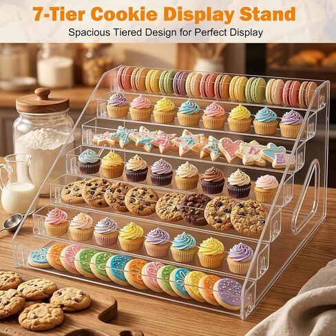 2 Pack Clear Acrylic 7-Tier Cookie Display Stand, Tiered Dessert Stand for Cupcakes, Cookies & Pastries, Ideal for Bakers, Vendors, Birthday Parties, Craft Fairs & Market Booths in Saudi Arabia