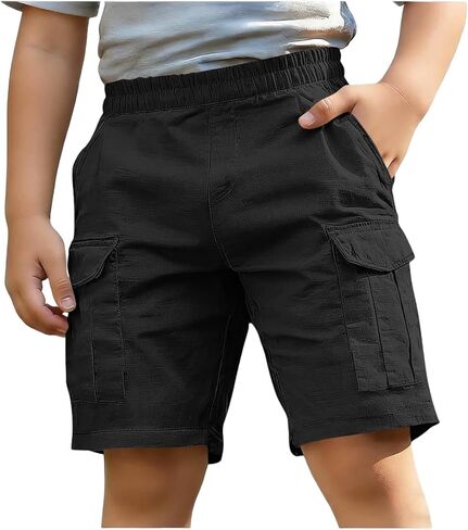 School Uniform Shorts for Boys Pull on Elastic Waist Bermuda Cargo Shorts with Pockets Kids Casual Summer Clothes in Kuwait