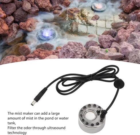 Tissting 12 LED Mist Maker with DC 5V Interface - Humidifier Fogger for Water Fountain Pond Rockery Fish Tank Creates Magical Ambience in Kuwait