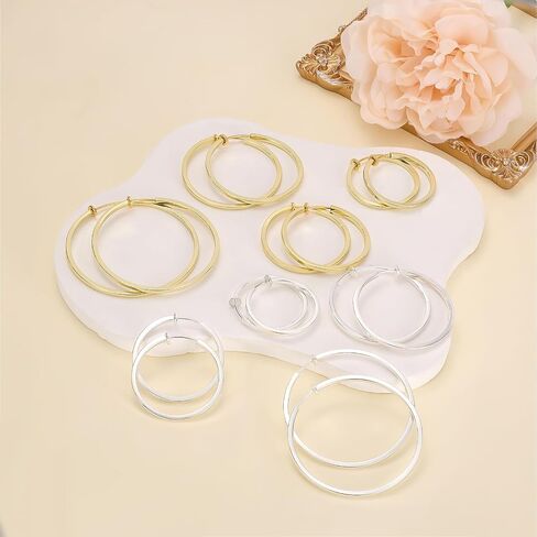 Clip On Hoop Earrings For Women No Piercing Earrrings Spring Hoops for Non-Pierced Ears in Kuwait