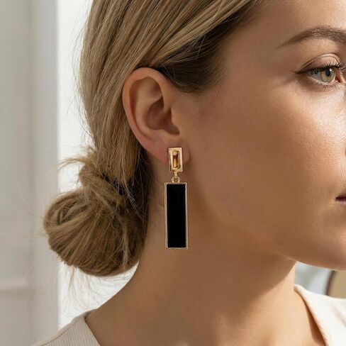 2 Pairs Clip on Dangle Earrings for Women - Geometric Rectangular Non Pierced Earrings Vintage Resin Clip On Earring Gold Lightweight Comfortable Earring Set No Piercing Needed in Kuwait