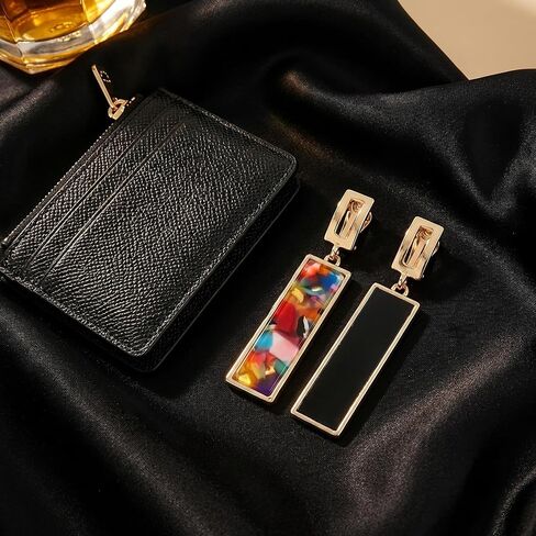 2 Pairs Clip on Dangle Earrings for Women - Geometric Rectangular Non Pierced Earrings Vintage Resin Clip On Earring Gold Lightweight Comfortable Earring Set No Piercing Needed in Kuwait