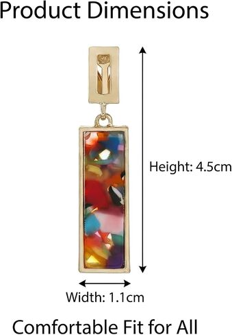 2 Pairs Clip on Dangle Earrings for Women - Geometric Rectangular Non Pierced Earrings Vintage Resin Clip On Earring Gold Lightweight Comfortable Earring Set No Piercing Needed in Kuwait