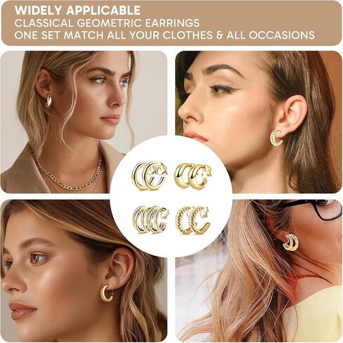 4 Pairs Gold Clip On Earrings, Non-Pierced Lightweight Hoops for Women, Comfortable for Daily & Party Wear in Saudi Arabia
