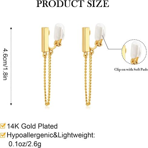Gold Clip on Earrings for Women Dainty Bar Chain Drop Dangle Clip ons Minimalist Geometric Stud Ear Clips 14K Gold Plated No Piercing Jewelry Gifts in Kuwait