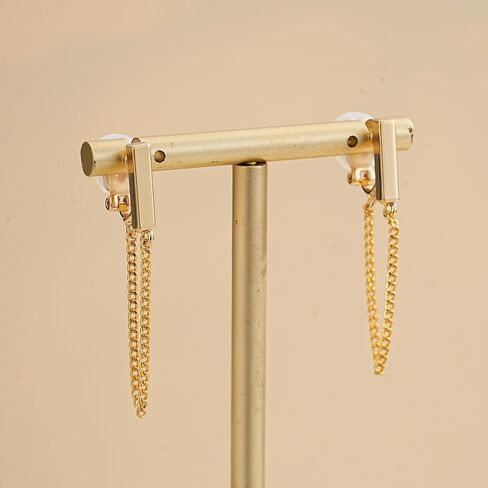 Gold Clip on Earrings for Women Dainty Bar Chain Drop Dangle Clip ons Minimalist Geometric Stud Ear Clips 14K Gold Plated No Piercing Jewelry Gifts in Kuwait