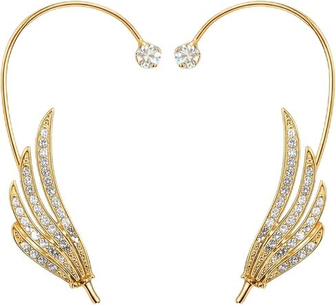 Rhinestone Golden Leaves Clip on Earrings for Women Ear Cuffs Non Piercing Fake Earrings Climber Wrap Around Earring Dainty Adjustable Ear Clip Jewelry for Women in Saudi Arabia