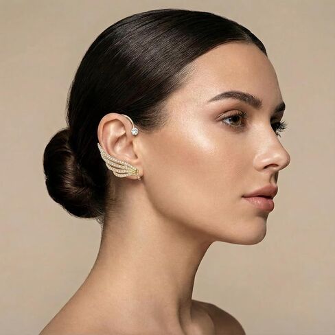 Rhinestone Golden Leaves Clip on Earrings for Women Ear Cuffs Non Piercing Fake Earrings Climber Wrap Around Earring Dainty Adjustable Ear Clip Jewelry for Women in Saudi Arabia