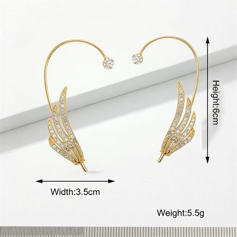 Rhinestone Golden Leaves Clip on Earrings for Women Ear Cuffs Non Piercing Fake Earrings Climber Wrap Around Earring Dainty Adjustable Ear Clip Jewelry for Women in Saudi Arabia