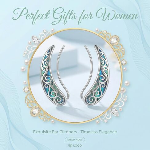 Ear Crawler Earrings Sterling Silver Abalone Shell Ear Crawler Earrings Jewelry Gifts for Women in Saudi Arabia