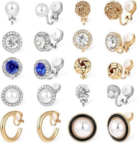 10 Pairs Silver Gold Clip On Earrings for Women - Non Piercing Clip Earrings For Party Wedding - Non Pierced Clips On Gold Hoop Earring Fake Jewelry Set in Saudi Arabia