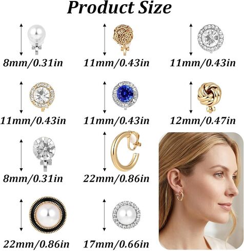 10 Pairs Silver Gold Clip On Earrings for Women - Non Piercing Clip Earrings For Party Wedding - Non Pierced Clips On Gold Hoop Earring Fake Jewelry Set in Saudi Arabia