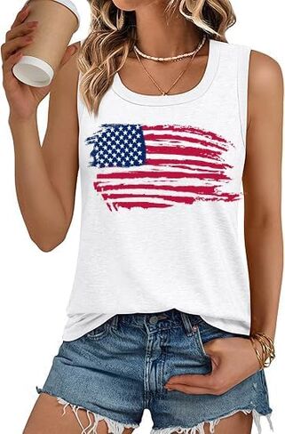 Square Neck Patriotic Tank Tops for Women 4th of July America Stars Stripes Flag USA Graphic Cami Shirts Summer Tops in Saudi Arabia