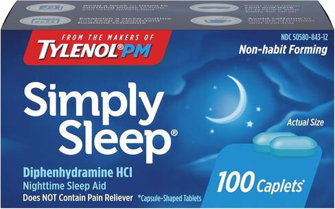 Tylenol Simply Sleep Nighttime Sleep Aid Caplets with 25 mg of Diphenhydramine HCl, Non-Habit Forming Sleep Aid for Adults, 100 ct in Saudi Arabia