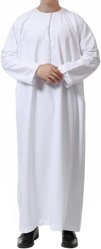 ITODA Embroidered Muslim Arabic Thobe Long Sleeve Kaftan Islamic Ramadan Prayer Robe in Kuwait