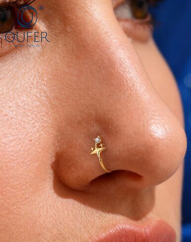 OUFER 20G Star Nose Rings Hoops 925 Sterling Silver CZ Twist Nose Piercing Jewelry 6mm/7mm/8mm Silver/Gold Hypoallergenic Daith Helix Rook Tragus Piercing Jewelry for Women in Kuwait