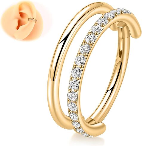 Cartilage Earring Hoop 316L Surgical Steel Conch Piercing Jewelry 16/18G Double Rows Nose Rings Hoops Hinged Segment Clicker Helix Rook Daith Piercing Jewelry 6/8/10/12mm in Kuwait