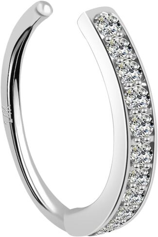 14k الذهب الأصفر/الأبيض هوب الأنف الدائري، 20G 8mm حلقات الأنف الذهب الصغيرة ترصيع للنساء Labret مسمار اللولب ثقب المجوهرات in Kuwait