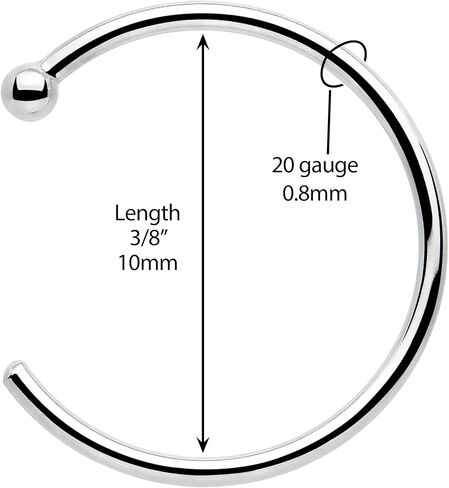 Body Candy 18k Solid White Gold Nose Hoop Nose Ring, Real Gold Hypoallergenic Nose Piercing Jewelry - Handmade in USA by Master Jeweler, 20 Gauge 3/8" in Kuwait
