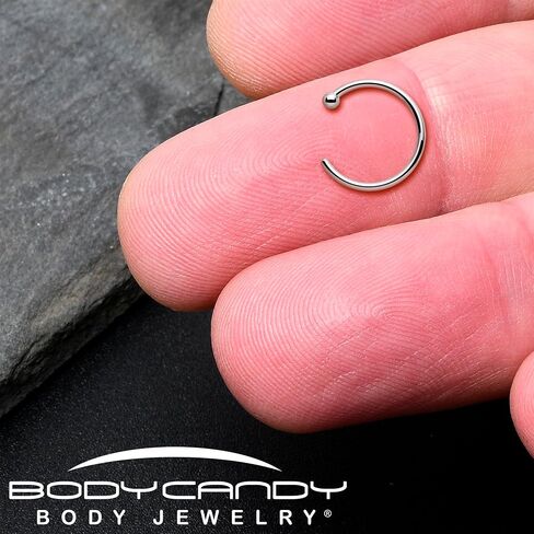 Body Candy 18k Solid White Gold Nose Hoop Nose Ring, Real Gold Hypoallergenic Nose Piercing Jewelry - Handmade in USA by Master Jeweler, 20 Gauge 3/8" in Kuwait