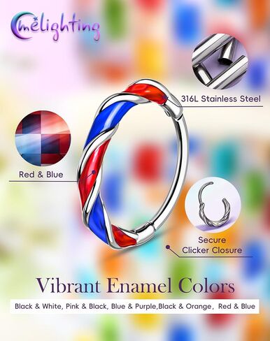 Melighting 20G Colorful Nose Ring Hoop, 7/8 mm Gold Nose Piercing Jewelry Stainless Steel 316L, Cute Hinged Segment Clicker Lobe Helix Cartilage Piercing for Women Daily Wear in Kuwait