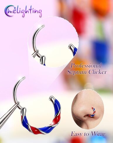 Melighting 20G Colorful Nose Ring Hoop, 7/8 mm Gold Nose Piercing Jewelry Stainless Steel 316L, Cute Hinged Segment Clicker Lobe Helix Cartilage Piercing for Women Daily Wear in Kuwait