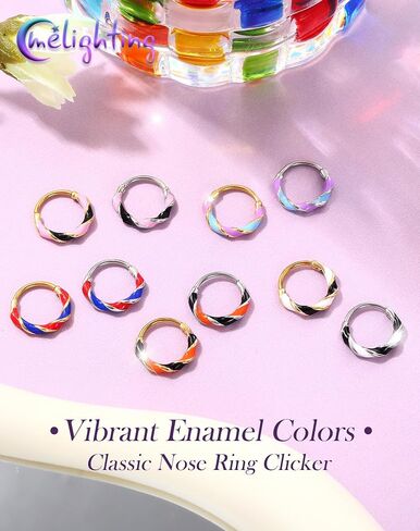 Melighting 20G Colorful Nose Ring Hoop, 7/8 mm Gold Nose Piercing Jewelry Stainless Steel 316L, Cute Hinged Segment Clicker Lobe Helix Cartilage Piercing for Women Daily Wear in Kuwait