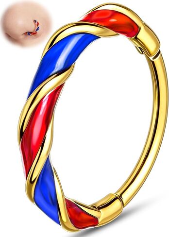 Melighting 20G Colorful Nose Ring Hoop, 7/8 mm Gold Nose Piercing Jewelry Stainless Steel 316L, Cute Hinged Segment Clicker Lobe Helix Cartilage Piercing for Women Daily Wear in Kuwait