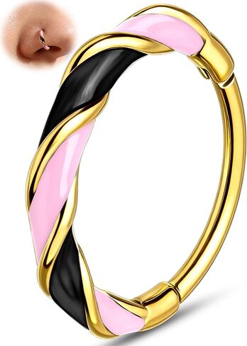Melighting 20G Colorful Nose Ring Hoop, 7/8 mm Gold Nose Piercing Jewelry Stainless Steel 316L, Cute Hinged Segment Clicker Lobe Helix Cartilage Piercing for Women Daily Wear in Kuwait