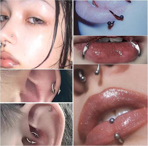 42PCS Lip Rings 16G Snake Bite Jewelry Labret Monroe Lip Barbell Ring Spike Nose Stud Spiral Piercing Vampire Fangs Lip Cuff Surgical Steel Helix Daith Tragus Jewelry for Women Men in Kuwait